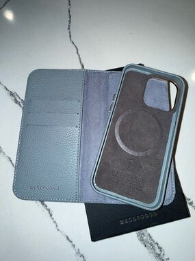 Macarooon IPhone 13 Pro Real Genuine Leather Magsafe case with flip cover